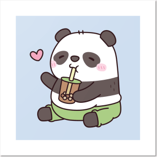 Cute Chubby Panda Bear Loves Bubble Tea Posters and Art
